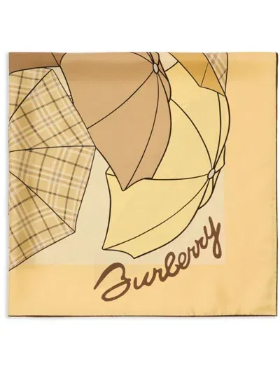 Burberry Umbrellas Silk Scarf In Gelb