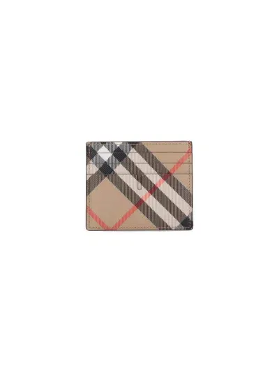 Burberry Vertical Card Holder "check" In Beige