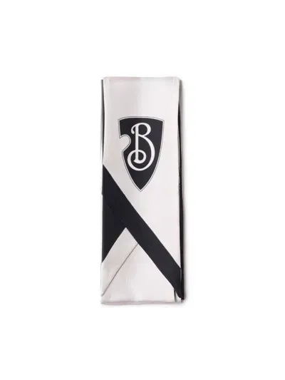 Burberry White And Black Silk Scarves In Monochrome