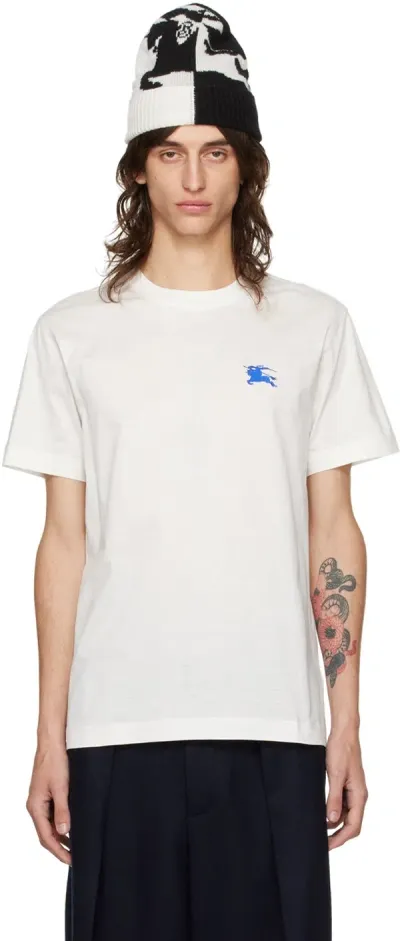 Burberry White Embroidered T-shirt In Salt