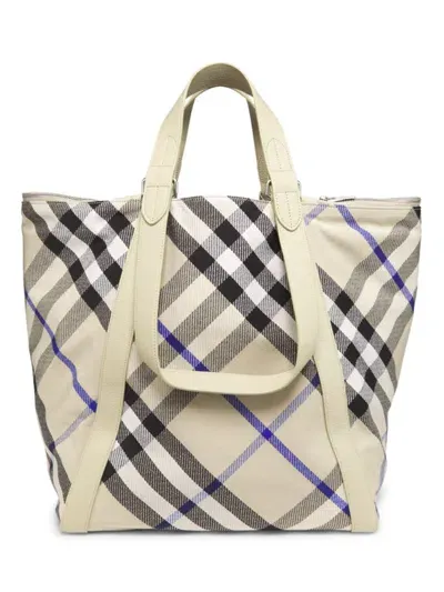 Burberry Festival Checked Tote Bag In Lichen