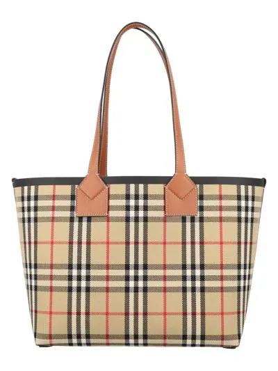 Burberry Medium London Leather Tote Handbag With Detachable Pouch In Briar Brown/black In Briar Brown,black