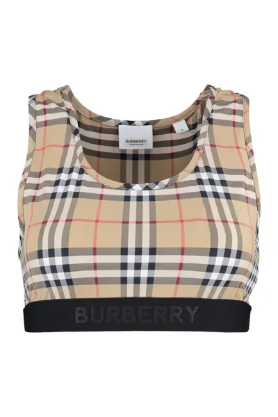 Burberry Tartan Pattern Sporty Top In Beige