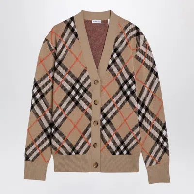 Burberry Check Buttoned Cardigan In Tan