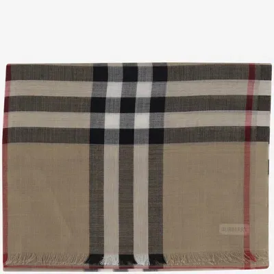 Burberry Wool And Silk Scarf With Check Pattern In Red