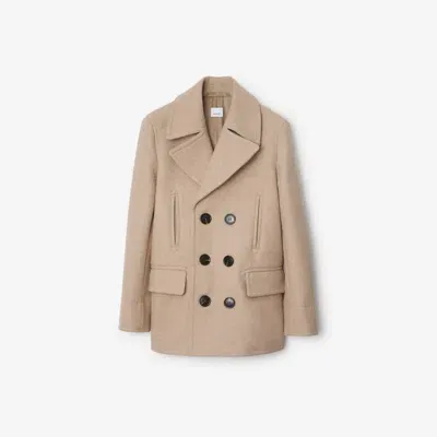 Burberry Wool Blend Pea Coat In Taupe Melange