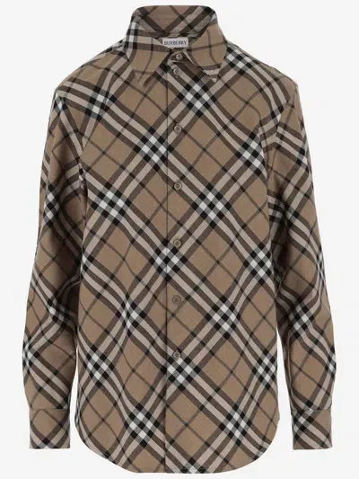 Burberry Wool Blend Shirt With Check Pattern In Red