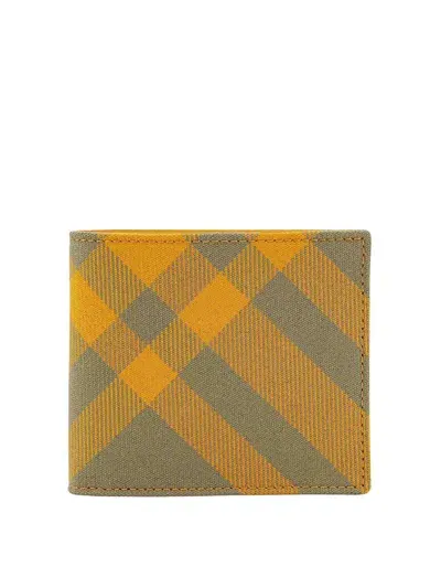 Burberry Wool Blend Wallet With Check Motif In Yellow