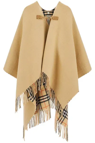 Burberry Wool Cape With Fringes. In Brown