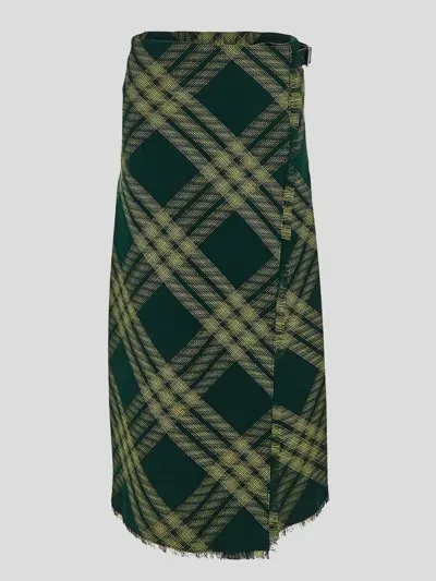 Burberry Wool Midi Skirt In Green