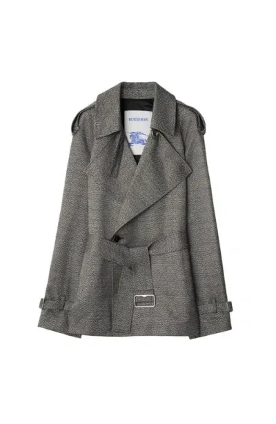 Burberry Wool Silk Trench Jacket In Black/white