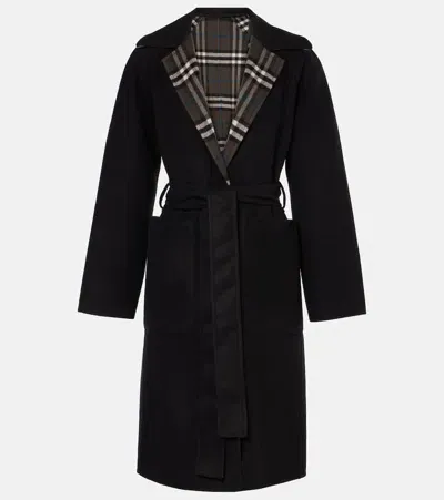 Burberry Wool Wrap Coat In Black