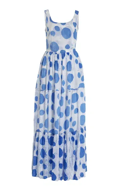 Busayo Idowu Printed Poplin Maxi Dress In Blue