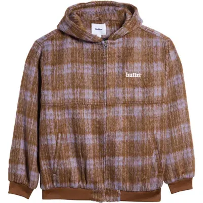 Butter Goods Hooded Heavyweight Plaid Work Jacket In Brick/dusk