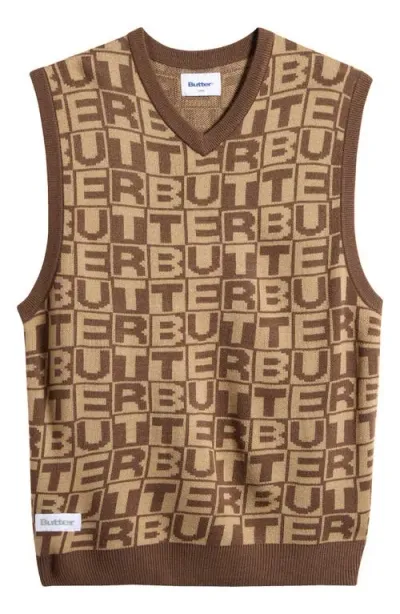 Butter Goods Tiles Knit Sweater Vest In Brown