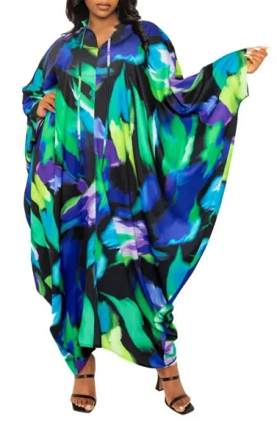 Buxom Couture Abstract Print Long Sleeve Caftan In Blue Multi