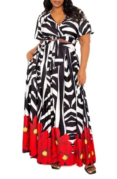 Buxom Couture Animal Print Wrap Crop Top & Maxi Skirt Set In Multi