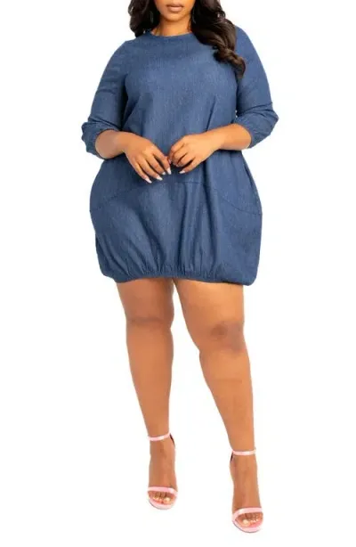 Buxom Couture Bubble Denim Minidress In Denim Blue