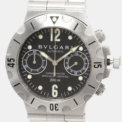 Pre-owned Bvlgari Black Stainless Steel Diagono Scb38s Automatic Men's Wristwatch 38 Mm