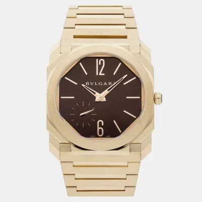 Pre-owned Bvlgari Brown 18k Yellow Gold Octo Finissimo Automatic Men's Wristwatch 40 Mm