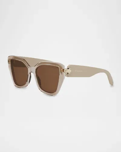 Bvlgari Serpenti Acetate Butterfly Sunglasses In Shiny Beige Brown