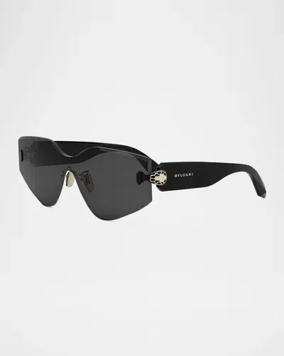 Bvlgari Serpenti Rimless Metal & Nylon Shield Sunglasses In Shiny Black  Smoke