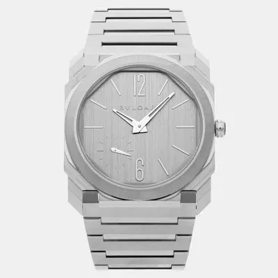 Pre-owned Bvlgari Silver Stainless Steel Octo Finissimo 103464 Automatic Men's Wristwatch 40 Mm