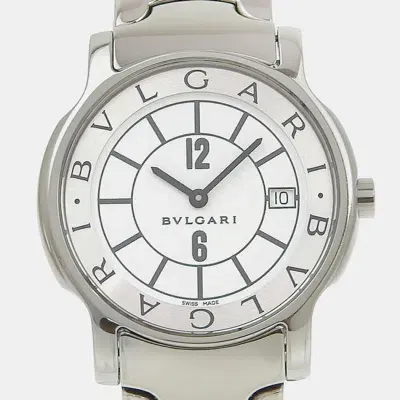 Pre-owned Bvlgari White Stainless Steel Solotempo St35s Quartz Men's Wristwatch 35 Mm