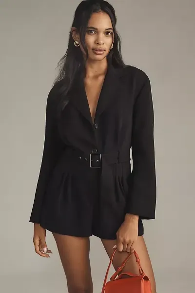 By Anthropologie Belted Blazer Romper Jacket In Black