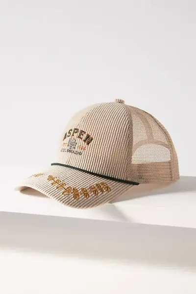 By Anthropologie Cord Graphic City Baseball Cap In White