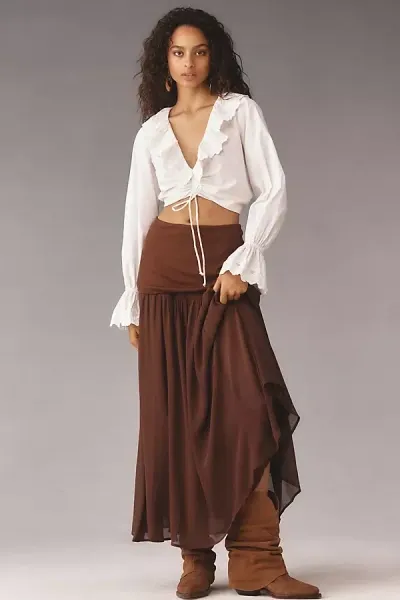 By Anthropologie Dropped Yoke-waist Sheer Maxi Skirt In Brown