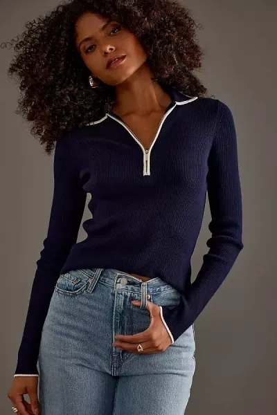 By Anthropologie Luna Long-sleeve Polo Top In Blue