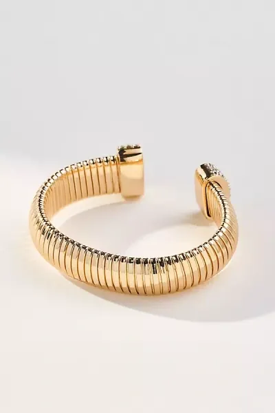 By Anthropologie Pavé Ribbed Cuff Bracelet In Gold