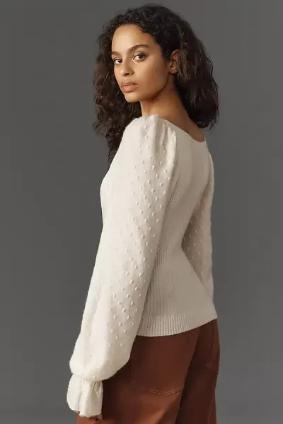 By Anthropologie Poet-sleeve Square-neck Cashmere Sweater In White