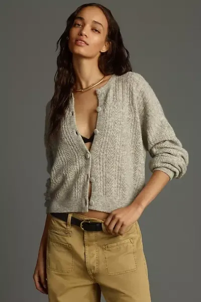 By Anthropologie Pointelle Cardigan Sweater In Grey