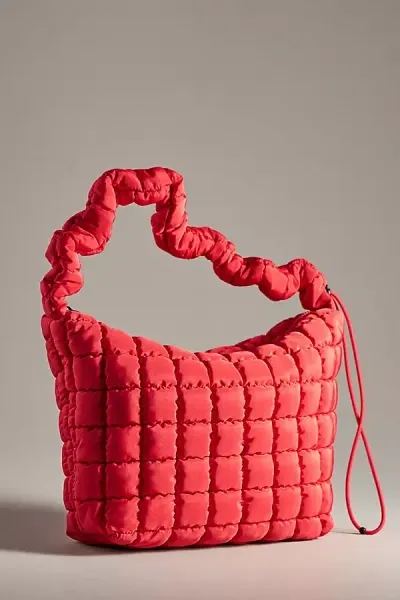 By Anthropologie Quilted Nylon Scrunch Tote In Red