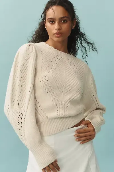 By Anthropologie Scalloped Collar Sweater In White