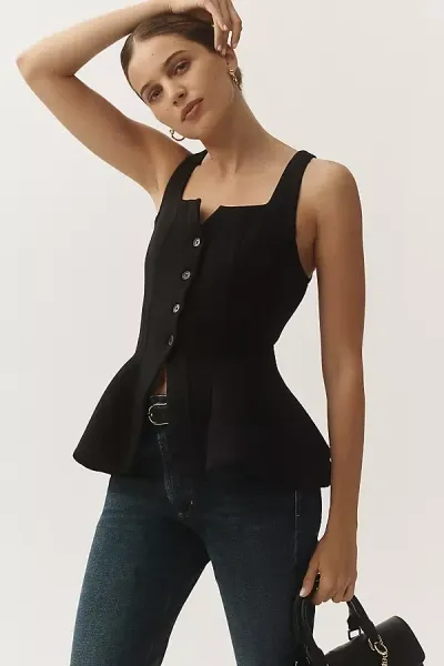 By Anthropologie Seamed Scuba Corset Tank Top In Black