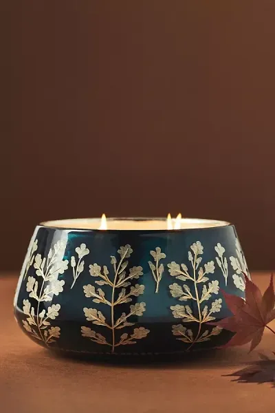 By Anthropologie Stella Etched Fruity Honeycrisp Oakwood Glass Candle In Multicolor