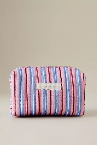 By Anthropologie Stripe Quilted Makeup Bag In Pink