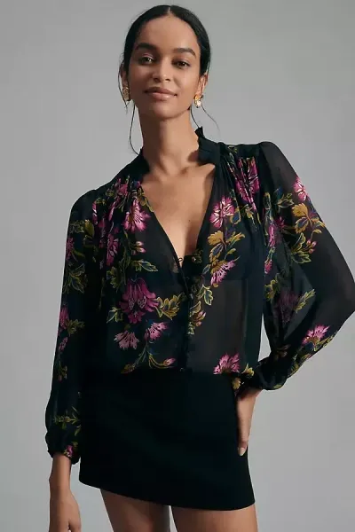 By Anthropologie The Estela Sheer Printed Blouse In Purple