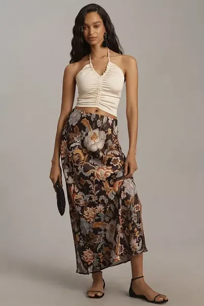 By Anthropologie The Tilda Maxi Slip Skirt: Side-slit Edition In Multicolor