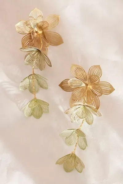 By Anthropologie Wire Petal Drop Earrings In Gray