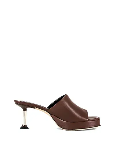 By Far Cala Patent Leather Mules In Brown