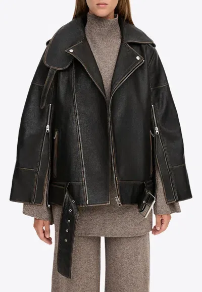 By Malene Birger Beatrisse Leather Zip Jacket In Black