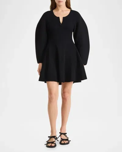 By Malene Birger Francesa Ribbed Puff-sleeve Mini Dress In Black