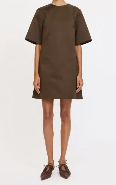 By Malene Birger Harperz Cotton-blend Mini Dress In Dark Mahogany