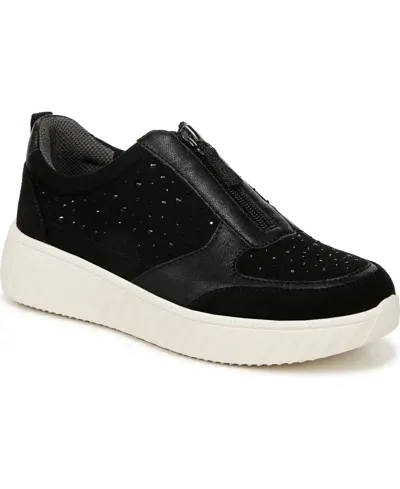 Bzees Winner Washable Zipper Sneakers In Black Fabric,rhinestones