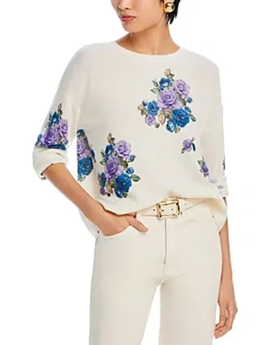 C By Bloomingdale's Cashmere Floral Bouquet Crewneck Sweater - Exclusive In Ivory/blue