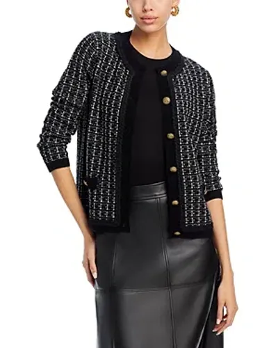 C By Bloomingdale's Cashmere Tweed Round Neck Cardigan - Exclusive In Black/white